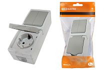 Блок комбинированный (вертикальный) выключатель 2-кл. + розетка 2П+З с з/ш БКВР IP54 "Вуокса"  TDM