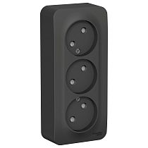 Blanca открытая установка с изолированной пластиной Антрацит Розетка тройная без заземления со шторками 16А,250В Systeme Electric (Schneider Electric)