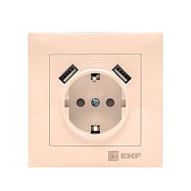 Валенсия розетка 1-местная с/з 16А кремовая с защ. штор. с 2 USB 2,1А EKF PROxima