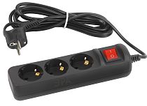 Удлинитель электрический ЭРА UX-3es-3m-B с заземлением с выключателем 3 розетки 3 м ПВС 3x0,75мм2 10А черный