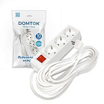 Удлинитель быт. "DOMTOK" 3гн., ПВС 3*1, 3,5кВт, з/к, выкл. 10м