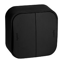 QUTEO Выключатель 2-клавишный для открытой установки 10А чёрный матовый