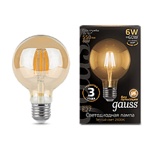 Лампа светодиодная Gauss Filament G95 E27 6Вт Golden 550lm 2400K