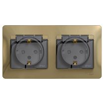 Glossa Титан Розетка двойная с заземляющим контактом, со шторками (в сборе с рамкой), IP44 Systeme Electric (Schneider Electric)