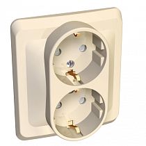 ЭТЮД скрытая установка Кремовый Розетка двойная с заземлением со шторками Systeme Electric (Schneider Electric)