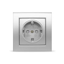 Розетка одноместная серия "Бриллиант" с/з, с/у, з/ш, 16А, 220В, серебро (еврослот) UNIVERSAL