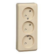 ЭТЮД открытая установка Кремовый Розетка тройная без заземления со шторками 16А 250B Systeme Electric (Schneider Electric)