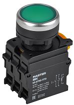 Кнопка с подсветкой и фиксацией d=22мм 1NO+1NC зелёная MASTER IEK