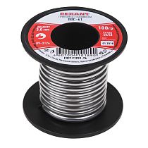 Припой без канифоли ПОС-61, 100г, Ø3мм, (олово 61%, свинец 39%), катушка REXANT