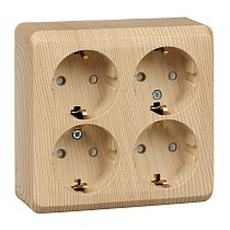 ЭТЮД открытая установка Сосна Розетка 4-ая с заземлением со шторками Systeme Electric (Schneider Electric)