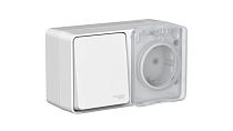 AtlasDesign Profi IP54 О/У БЛОК: РОЗ. з/к со шт. 16А, ВЫКЛ.1-клав.10А, СЕРЫЙ Systeme Electric (Schneider Electric)