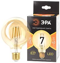 Лампа светодиодная ЭРА F-LED G95-7W-824-E27 gold филамент шар золотистый теплый белый свет Лампа светодиодная ЭРА F-LED G95-7W-824-E27 gold филамент шар золотистый теплый белый свет