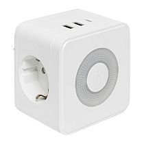 Тройник "Куб" 2 гнезда 2USB 2,4А+Type C + Ночник  EKF