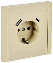 FORTE&PIANO Розетка 1-местная с заземлением с защитными шторками винтовое крепление 16А USB A+C 18Вт FP447 ваниль IEK
