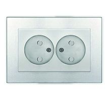 Розетка двухместная UNIVERSAL серия "Афина" без заземления, скрытой установки, с защитными шторками, 16А, 220В, серебро (еврослот)