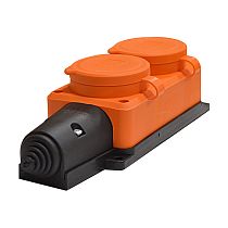 Колодка UNIVERSAL двухместная однофазная с заглушками "КОМПАКТ" каучук оранжевая