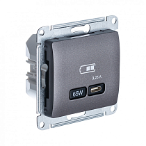 Glossa Графит Розетка USB тип-C 65W высокоскор.заряд. QC, PD, механизм Systeme Electric (Schneider Electric)