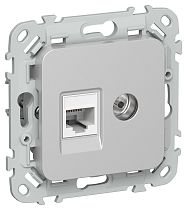 FLITE Розетка 2-местная RJ45/TV категория 5Е UTP РКТВ5е-2-0-ФлА алюминий IEK