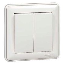 Wessen 59 Белый Выключатель  2 клавишный  , 10АХ, (в сборе с рамкой) Systeme Electric (Schneider Electric)