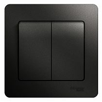Glossa Антрацит Выключатель 2 клавишный , сх.5, 10АХ (в сборе с рамкой) Systeme Electric (Schneider Electric)