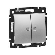 Выключатель двухклавишный с подсветкой в рамку алюминий VALENA Legrand