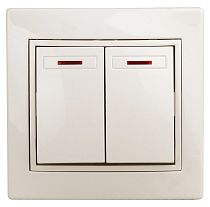 Выключатель ЭРА Intro Plano 1-105-02 10А 250В слоновая кость двухклавишный с подсветкой