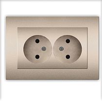 Розетка двухместная UNIVERSAL серия "Афина" без заземления, скрытой установки, 16А, 220В, шампань (еврослот)