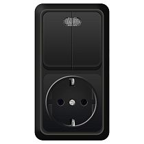 "Олимп" Блок Выкл. 2 кл.с подсветкой + розетка с/з верт. черн.