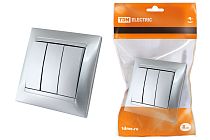 Выключатель 3-х кл. 10А серебр. металлик "Лама"  TDM