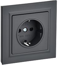 Розетка BRITE одноместная с заземлением с защитными шторками 16А в сборе РСР14-1-0-БрГ графит  IEK
