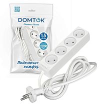 Удлинитель быт. "DOMTOK" 4гн., ПВС 2*1, 2,2кВт, б/з 1,5м