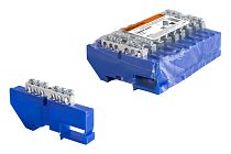 Шина "N" нулевая с изолятором на DIN-рейку 6x9мм стойка бол. 6 групп никелированная  TDM