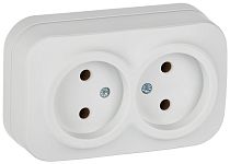 GLORY Розетка 2-местная для открытой установки без заземления без защитных шторок 10А РС22-2-ХБм белый матовый IEK