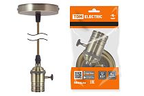 Патрон Е27 с выключателем с подвесом 1 м, металлический "Лофт", бронза  TDM