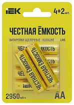 Батарейка щелочная Alkaline LR6/AA (4+2шт/блистер) ПРОМО IEK