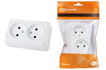 Розетка двойная 2П открытой установки IP20 10А 250В (керамика) белая "Ладога"  TDM