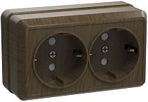 РС22-3-ОД Розетка 2местная с заземлением 16А открытое устройство ОКТАВА (дуб) IEK