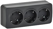 GLORY Розетка 3-местная для открытой установки с заземлением без защитных шторок 16А РС23-3-ХЧм черный матовый IEK
