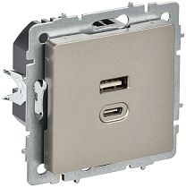 BRITE Розетка USB A+C 45Вт высокоскоростная зарядка РЮ11-2-БрШ шампань IEK BRITE Розетка USB A+C 45Вт высокоскоростная зарядка РЮ11-2-БрШ шампань IEK