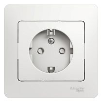 Glossa Белый Розетка с заземлением со шторками (в сборе с рамкой) Systeme Electric (Schneider Electric)