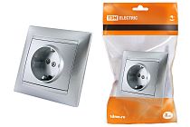 Розетка 2П+З 16А 250В с защ. шт. серебр. металлик "Лама"  TDM