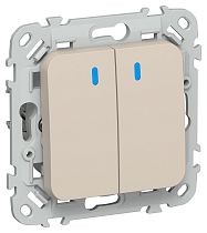 FLITE Выключатель 2-клавишный с индикацией 10А ВС12-1-1-ФлЛ льняной IEK