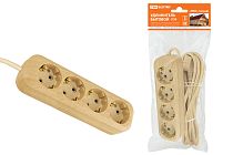 Удлинитель бытовой У04 4 гнезда, 5метров,2П+3, ПВС 3х1мм2 "Эко" (сосна) 16А/250В  TDM