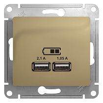 Glossa Титан USB Розетка, 5В/2100мА, 2х5В/1050мА Systeme Electric (Schneider Electric) Glossa Титан USB Розетка, 5В/2100мА, 2х5В/1050мА Systeme Electric (Schneider Electric)