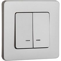 INSPIRIA Выключатель 2-клавишный с подсветкой/индикацией 10А безвинтовое крепление алюминий