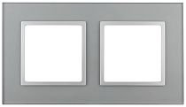Рамка для выключателей и розеток двойная ЭРА Elegance 14-5102-03 стекло алюминий