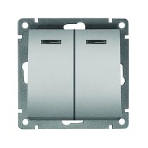 Выключатель двухклавишный с подсветкой UNIVERSAL серия "Афина ", скрытой установки, 10А, 220В, серебро (еврослот)