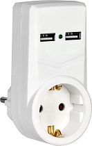 Адаптер Т-01//01 1-м 2P+PE 16А 2хUSB 2.1А белый  IEK