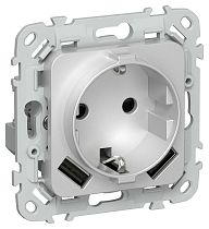 FLITE Розетка 1-местная с заземлением с защитными шторками 16А с USB A+A 3,1А безвинтовое крепление РСЮша11-1-ФлА алюминий IEK