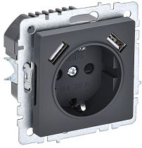 Розетка BRITE одноместная с заземлением с защитными шторками 16А с USB A+A 5В 2,1А РЮш10-1-БрГ графит  IEK
